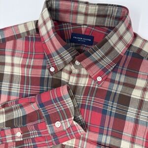 Proper Cloth Long Sleeve Button Down Shirt Men's Large Red Beige Plaid